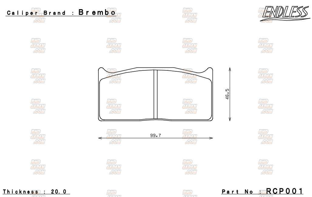 Endless Brake Pads Set Circuit Compound CC43 (N35S) Brembo 4Pot Caliper - RCP001